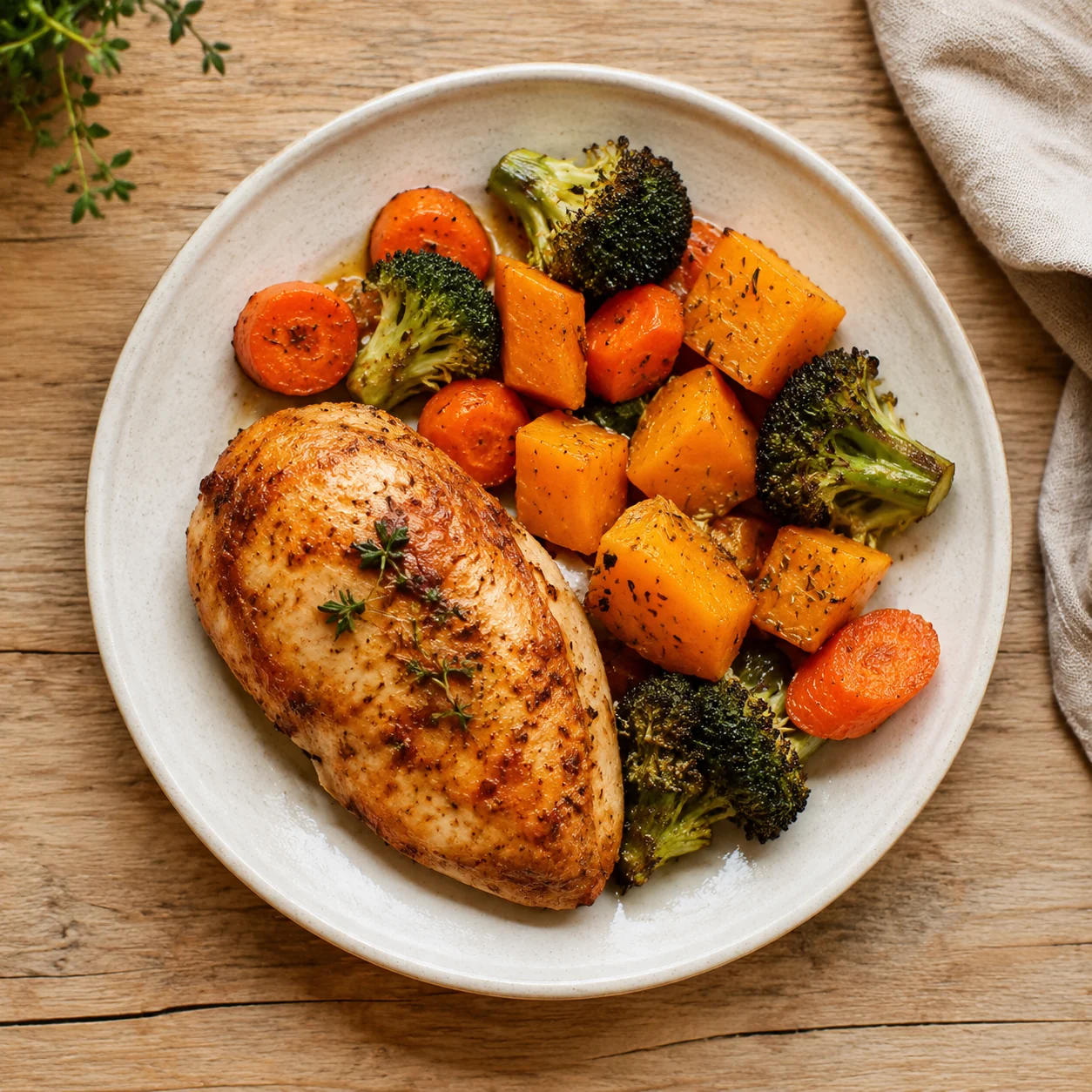 Pollo al horno con vegetales asados